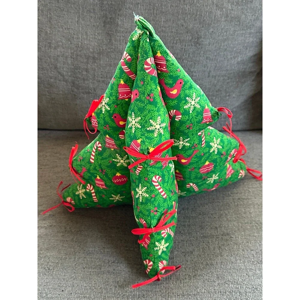 Vintage Handcrafted Handmade Plush 3D Stuffed Christmas Tree Table Top Decor